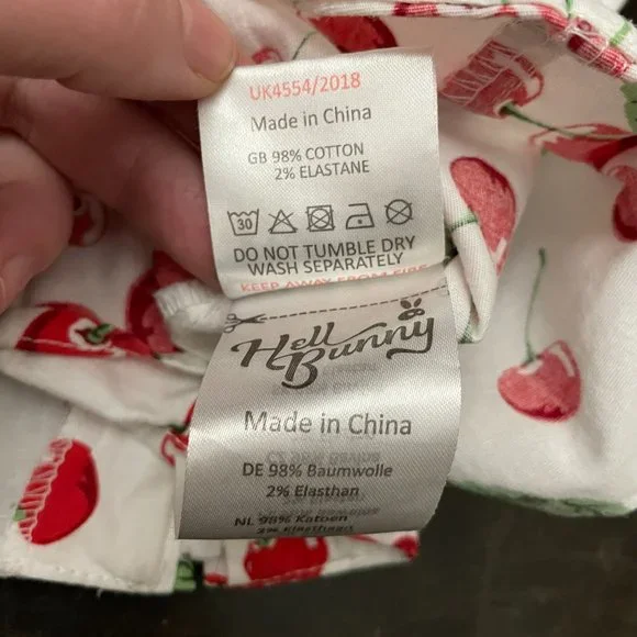 Hell Bunny milkmaid cherry shirt  size small - will fit a medium as well smocked - Picture 7 of 9